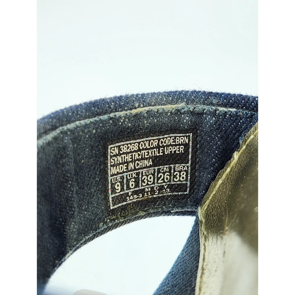 Skechers Wedge Sandals Women 9‎ Blue Denim Brown Woven Platform 38268